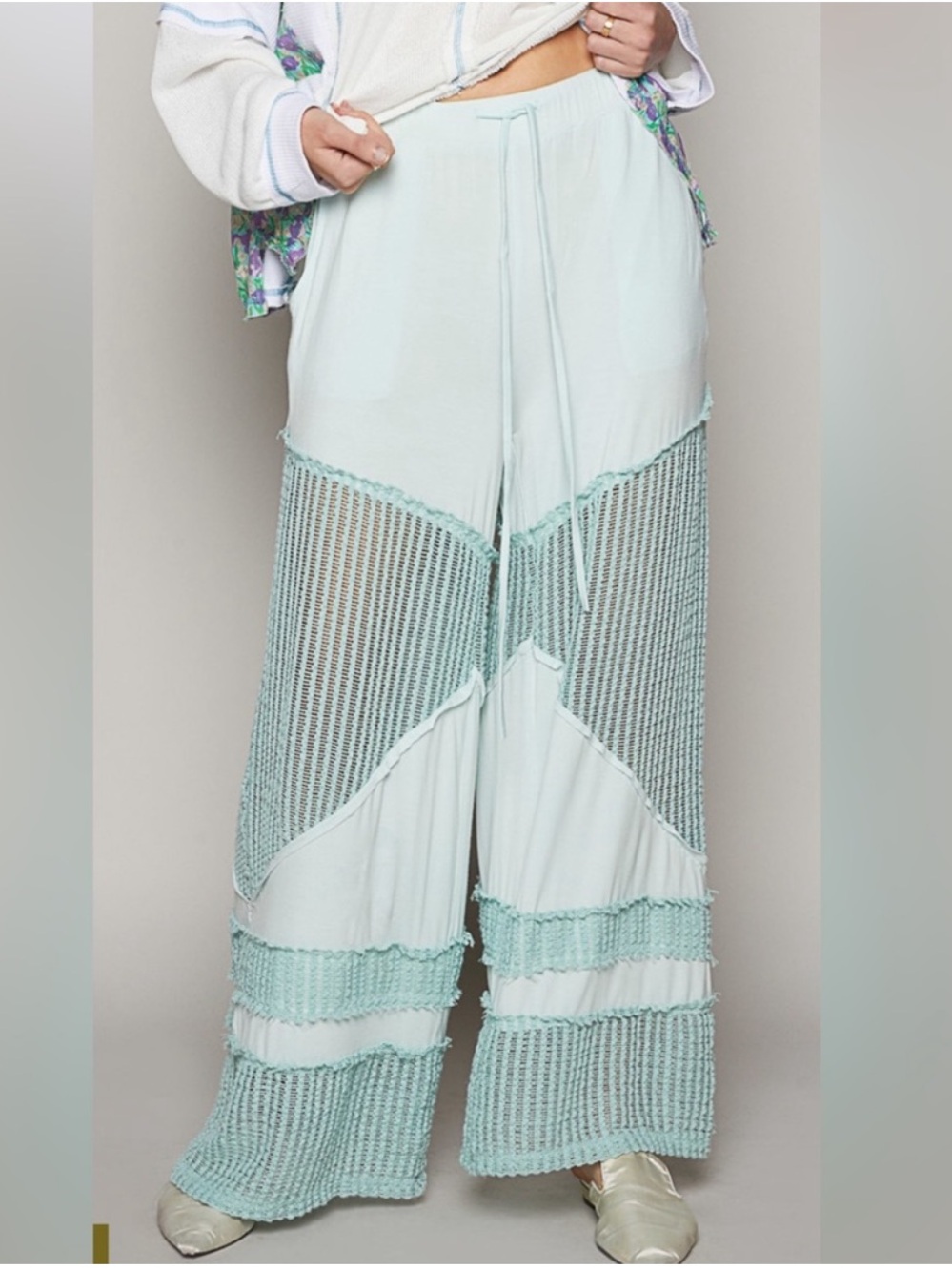 POL Light Blue Crochet-Trim Wide Leg Pants - Picture 4 of 5
